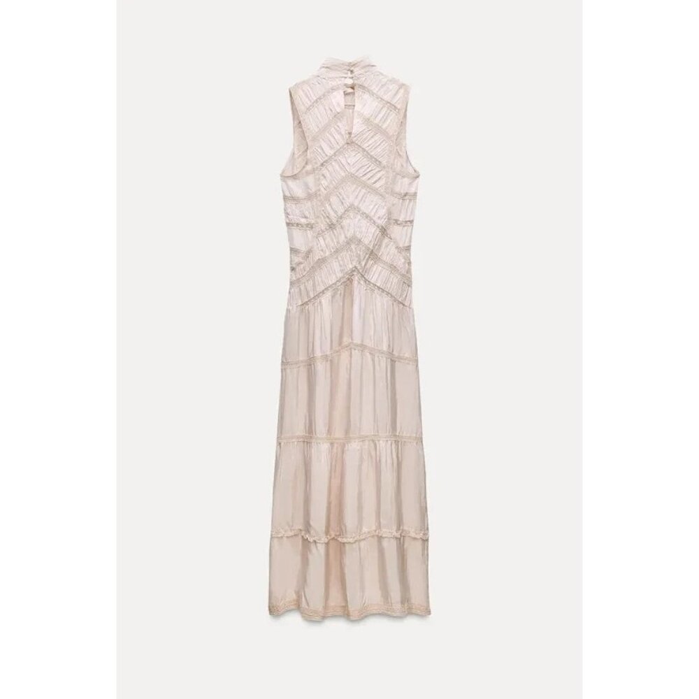 Zara ZW collection Womens Maxi Dress S Pink Lace Halter Crochet 6895/261 NWT - Picture 4 of 16